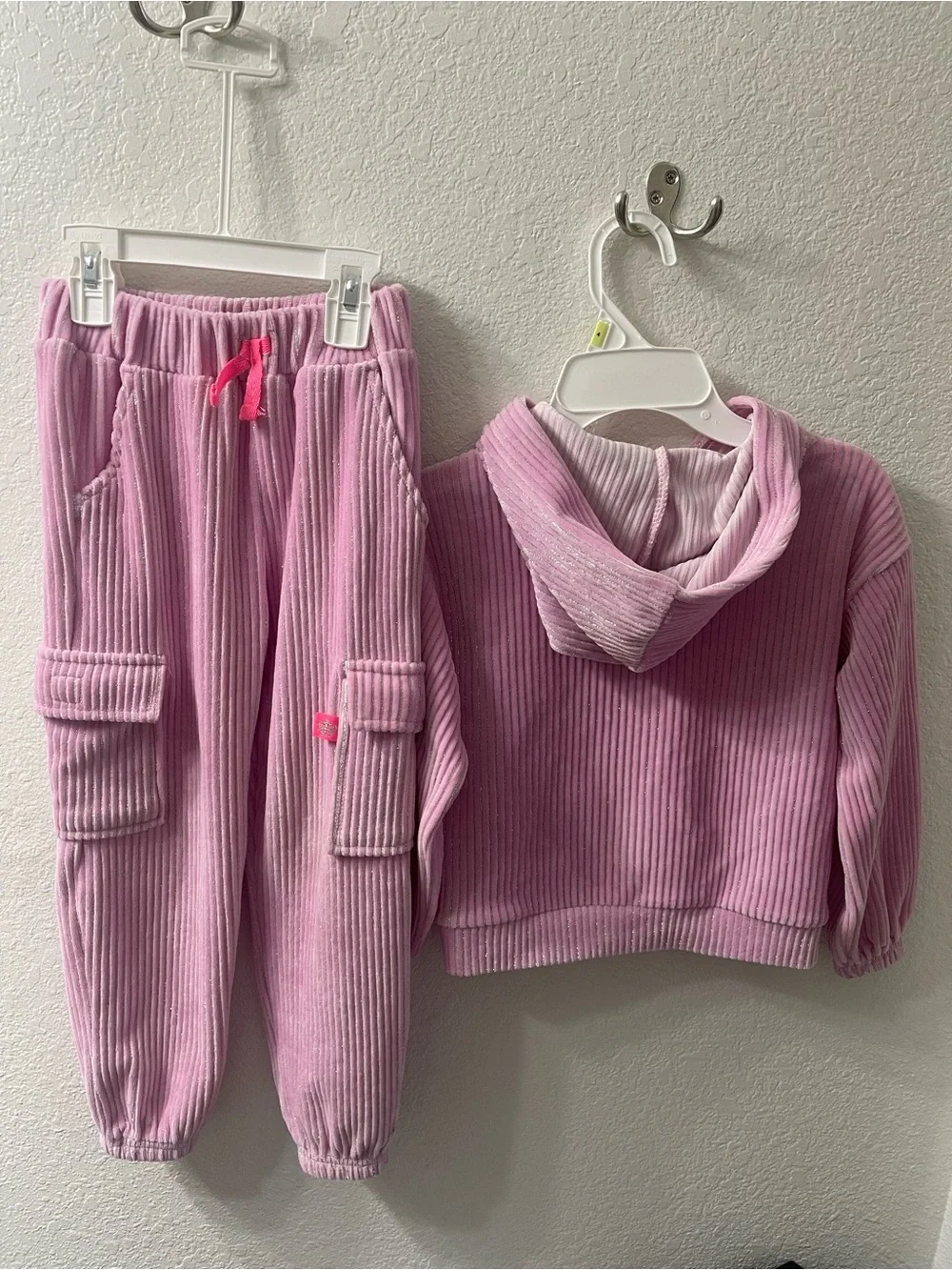 Juicy Couture Girls' Light Pink Corduroy Hoodie & Cargo Joggers Set